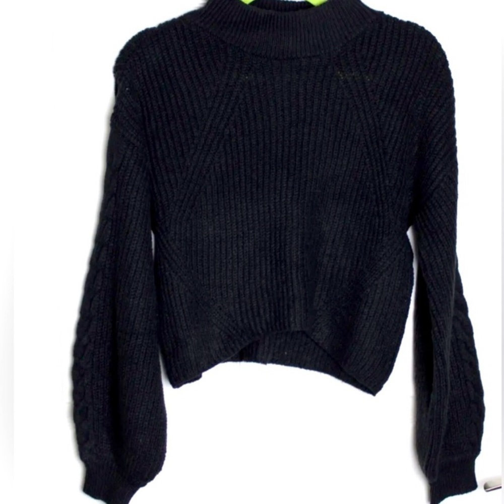 BP Mock Neck Puff Sleeves Crop Sweater